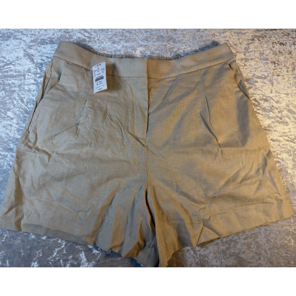 J.Crew Womens Shorts Size 14 Linen Blend Beige Khaki Tailored Elastic Back NWT